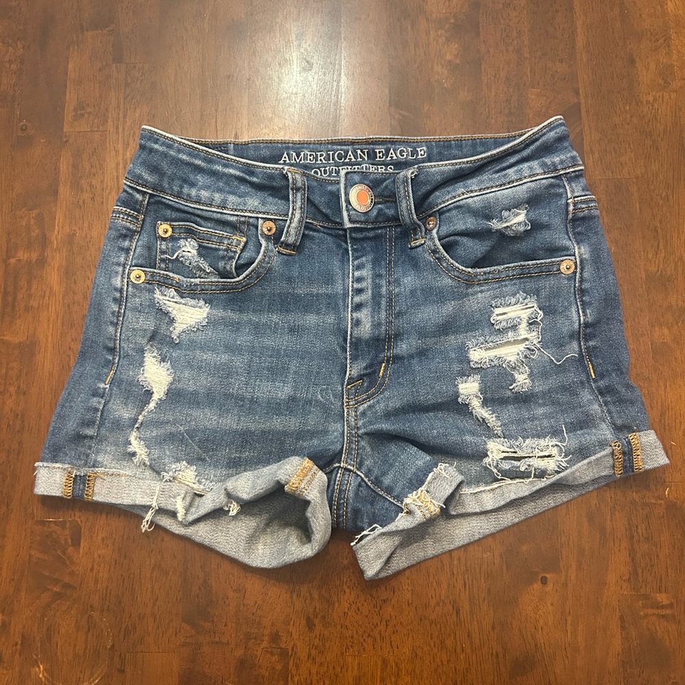 American Eagle Outfitters Distressed Blue Denim Jean Shorts